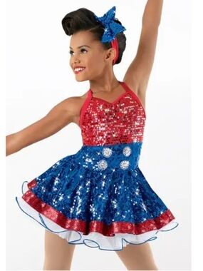 Weissman Americano Red, White snd Blue Sequin Halter Dance Costume - Size: IC